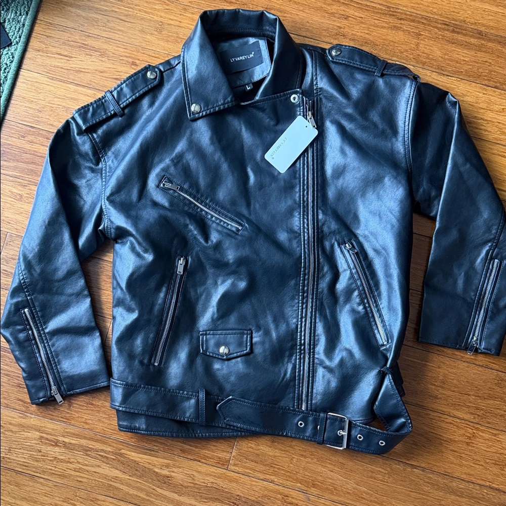 Faux Black Leather Biker Jacket - Classic Moto Style